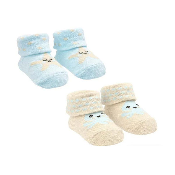 KIT MEIA COM 2 PARES RECÉM-NASCIDO PIMPOLHO POLVO/ESTRELA DO MAR