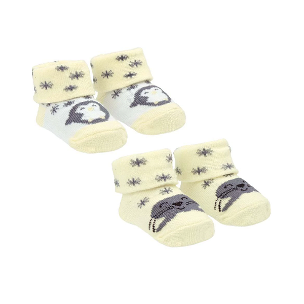 KIT MEIA COM 2 PARES RECÉM-NASCIDO PIMPOLHO PINGUIM/FOCA