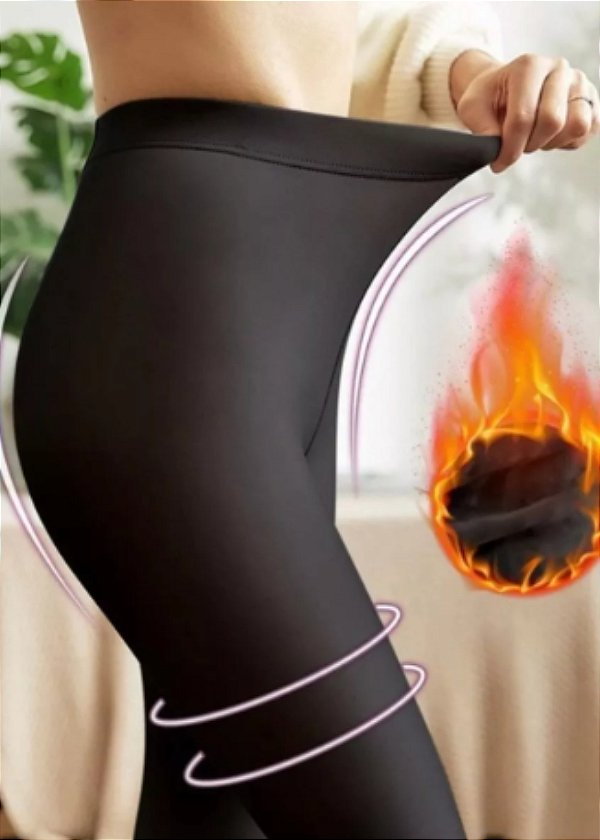 Meia Calça Térmica Forrada Peluciada Preta Legging Sem Pè