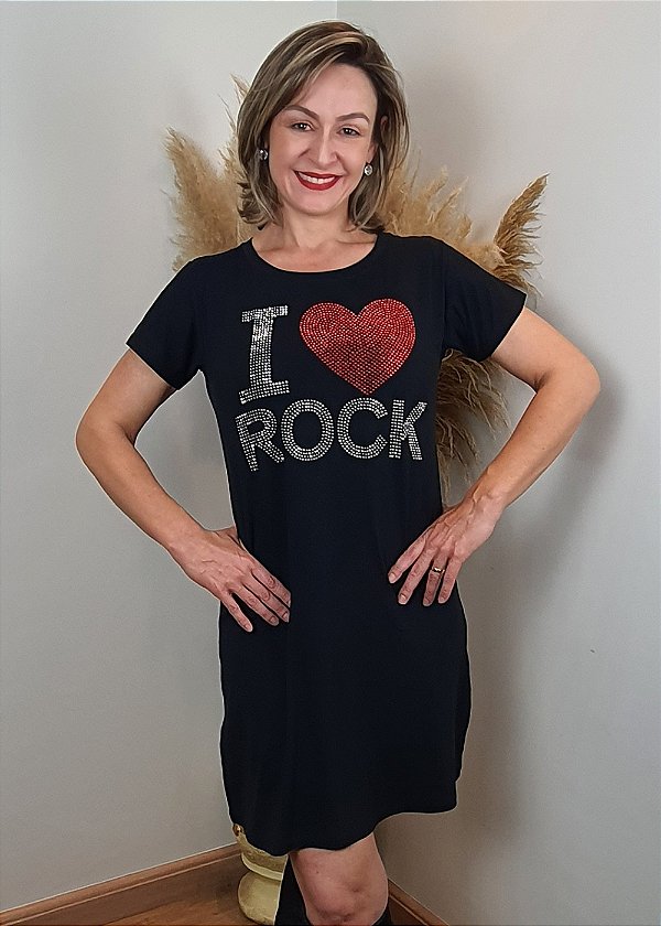Vestido Em Malha Preto I Love Rock Pedraria