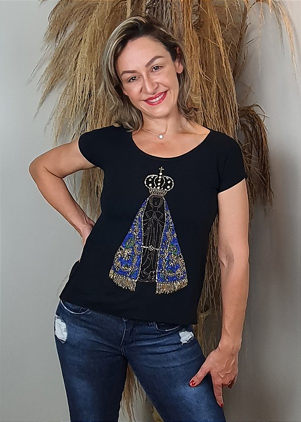 T-shirt Feminina Preta Nossa Senhora Pedraria