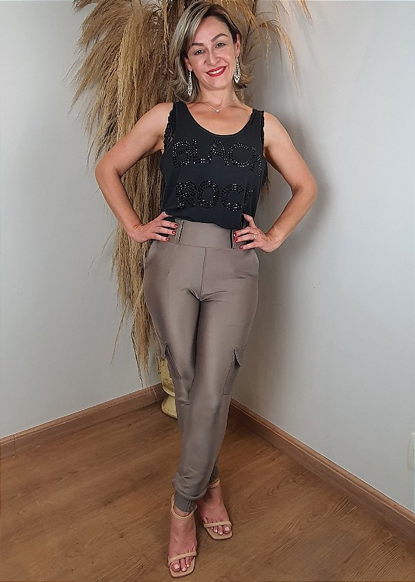 Calça Feminina Jogger Bege Tecido P R A D A