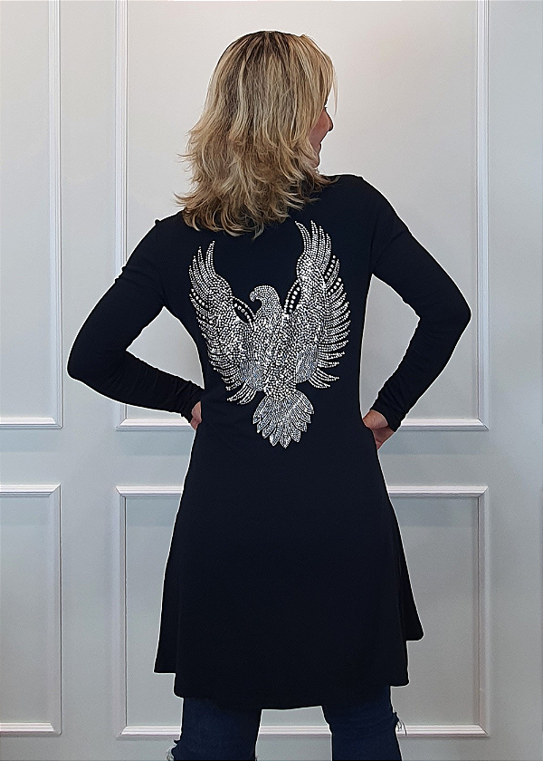Conjunto Cardigan e Regata Lisa Preta Aguia / Fenix Prata Pedraia