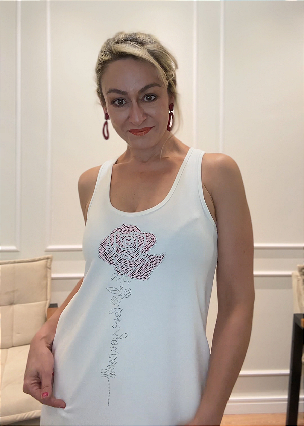 Vestido Regata Nadador Moletinho Off White Rosa Love Yourself Pedraria