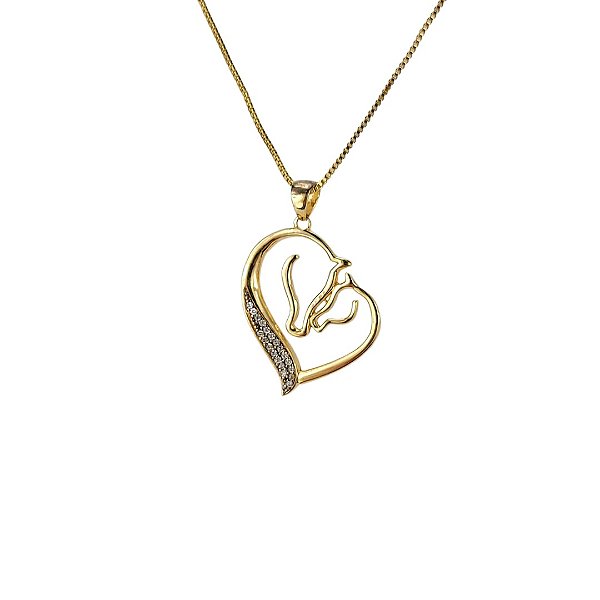 Colar Duas Cabeças de Cavalos com Pedras