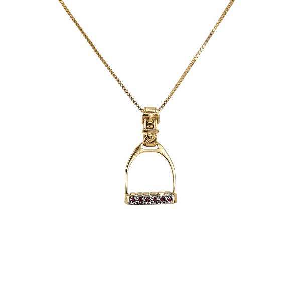 Colar Estribo com 6 Pedras Rosa