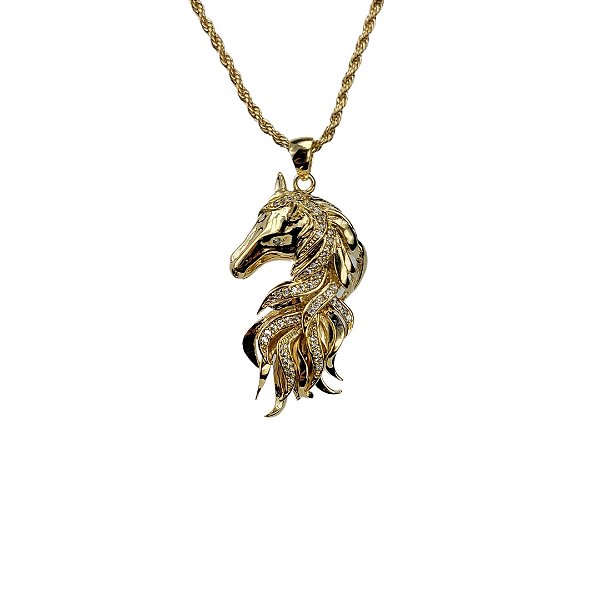 Colar Cabeça de Cavalo com Crina e Pedra
