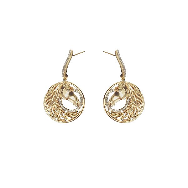 Brinco Cabeça de Cavalo  Circulo Com Pedra