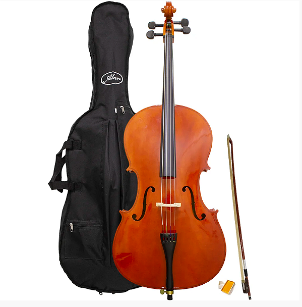 Violoncelo AL 1210 4/4 Alan com Capa, Arco e Breu