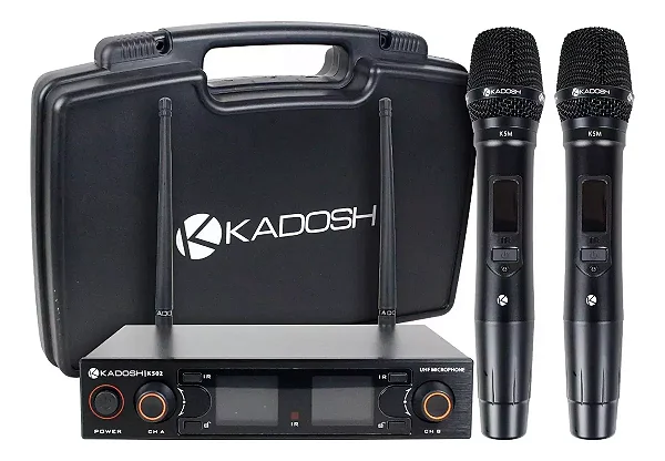 Microfone Kadosh K-502m Sem Fio Duplo De Mão Dinâmico Profissional