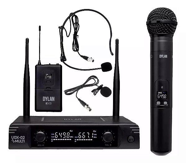 Microfone Dylan Udx-05 Multi Sem Fio Duplo Mão Lapela Ou Headset