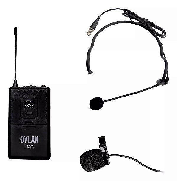 Microfone Dylan UDX-03 Multi Sem Fio Headset Lapela Preto