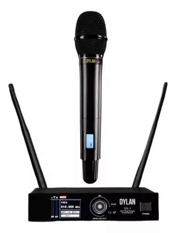 Microfone Dylan GX-1 Sem Fio Uhf Preto Dinâmico Condenser