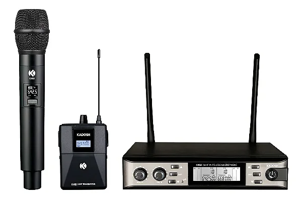 Microfone Kadosh Sem Fio K402C Mão Headset Uhf Duplo