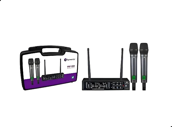 Microfone Sem Fio Uhf Duplo Harmonics Hsf300 Preto