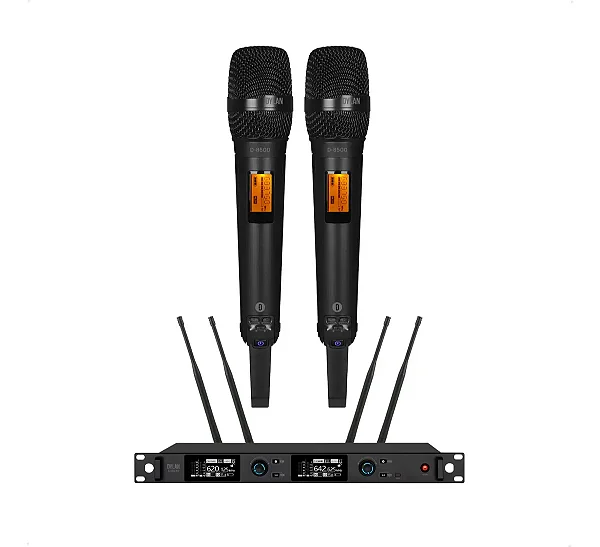 Microfone Sem Fio Dylan D-8500s Duplo Profissional Preto