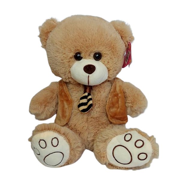 Urso de Pelúcia Com Colete e Gravata Nicho Ursinho 30cm