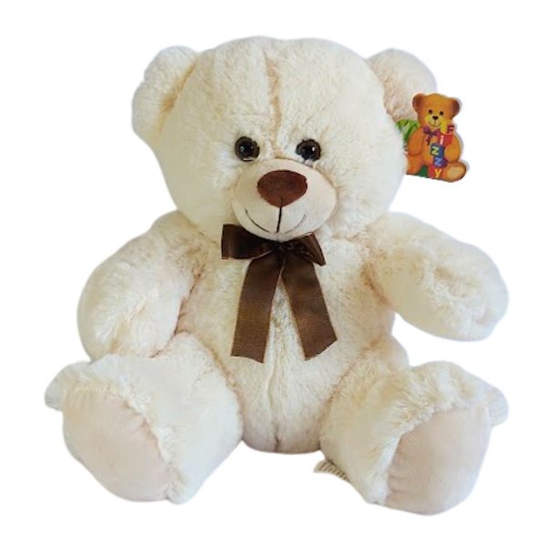 Urso de Pelúcia Creme Com Laço Nicho Decoração 30cm - Fizzy