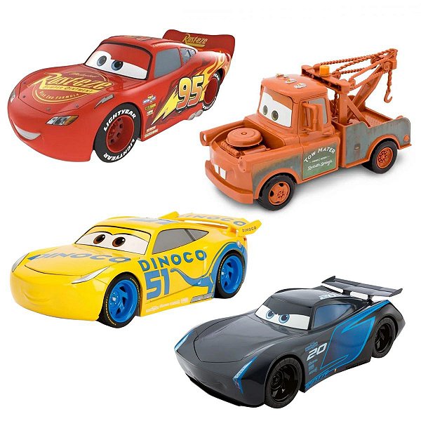 Kit 4 Carros Disney Cars Mcqueen Mater Ramirez Storm 13 cm