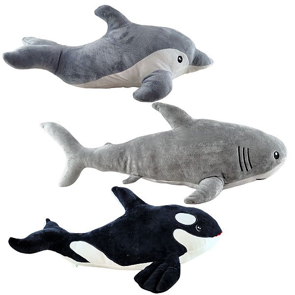 Kit 3 Pelúcias Tubarão Golfinho e Baleia Plush - Fizzy