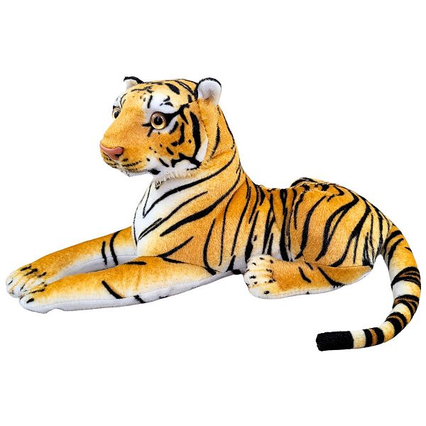 Tigre de Pelúcia Safari Realista Deitado 55cm Lindo