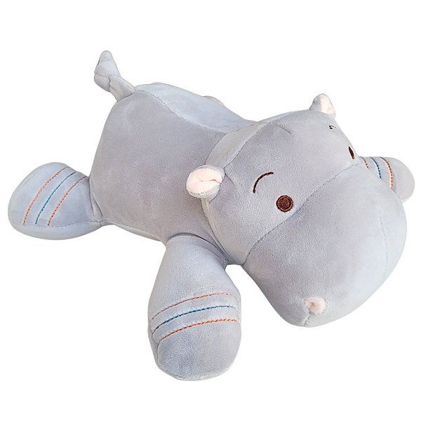 Hipopótamo De Pelúcia Cinza Deitado 27cm Fofinho Plush