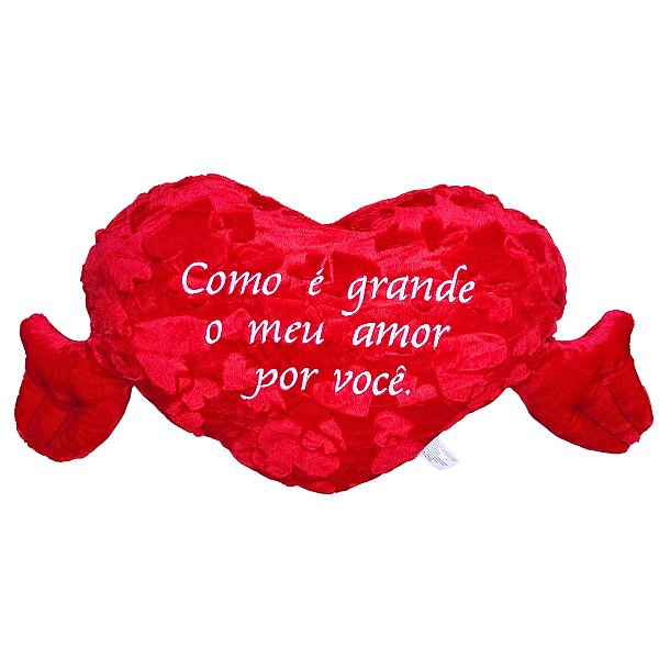 Almofada De Pelúcia Coração Com Mãos Amor Frase Bordada