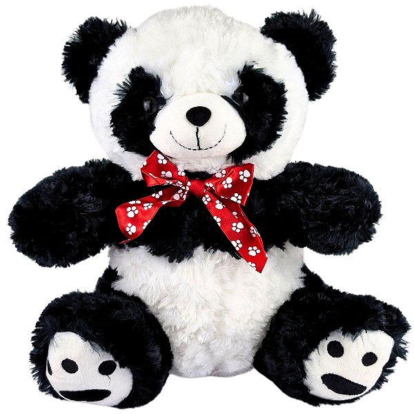 Urso Panda de Pelúcia Sentado Com Laço 35cm - Fizzy