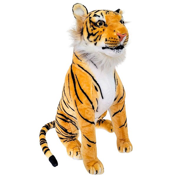 Tigre Leão Onça Grande de Pelúcia Sentado Safari Realista