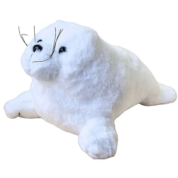 Foca de Pelúcia Branca 35cm Realista Fundo do Mar Marinho
