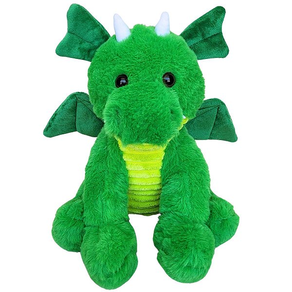 Dragão De Pelúcia Com Asas 30cm Verde Vermelho Decoração