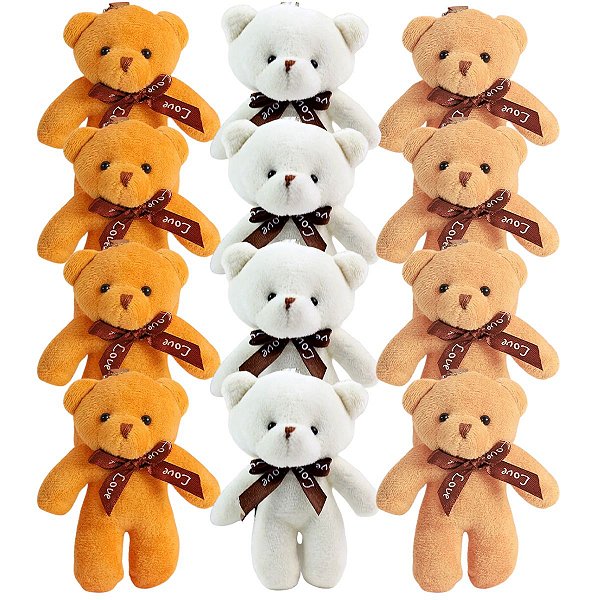 Kit 12 Ursinho de Pelúcia Chaveiro Mini Urso Teddy Com Laço