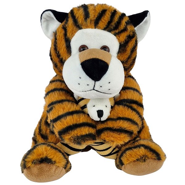 Tigre de Pelúcia Com Filhote Nicho Bebê Safari Antialérgica