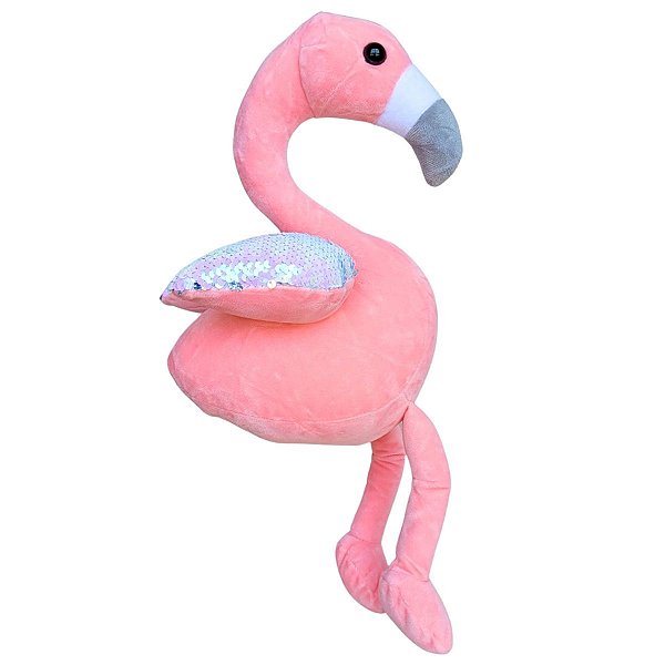 Flamingo de Pelúcia Rosa Com Asas Lantejoulas 30cm Plush