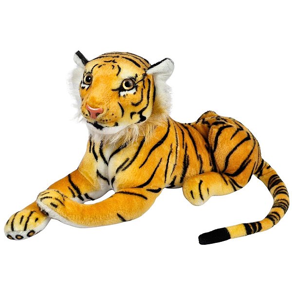 Tigre de Pelúcia Safari Realista Deitado Tigrinho Lindo