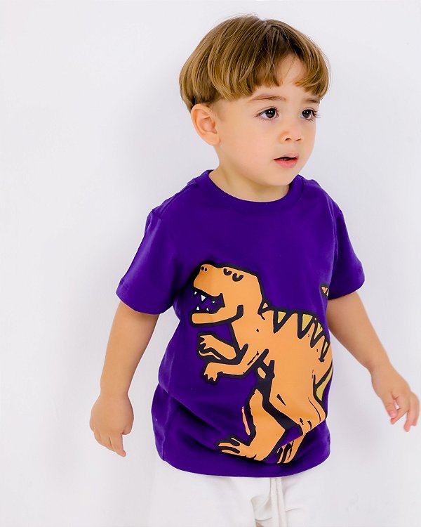 CAMISETA ESTAMPADA INFANTIL MASCULINO - DINO PURPLE