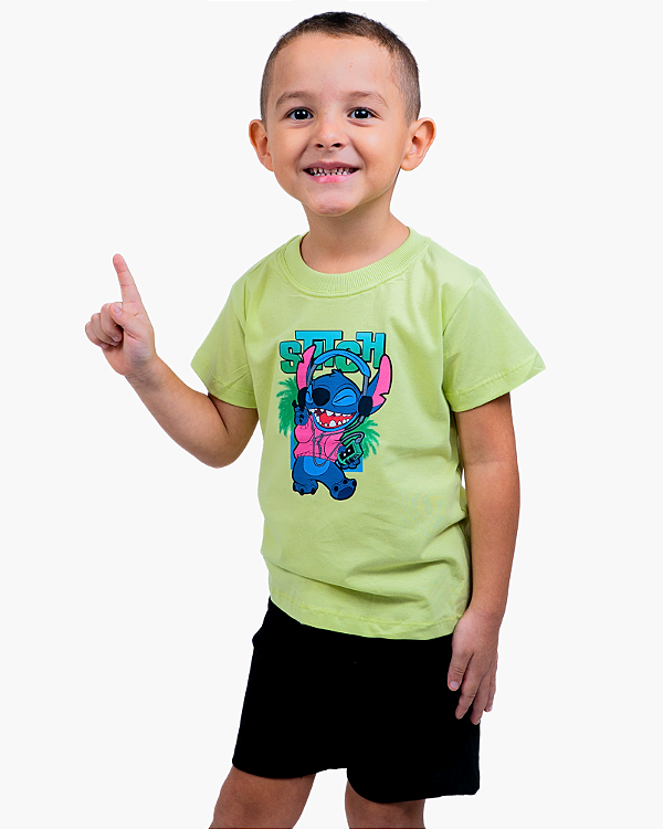 Conjunto Infantil Blusa/Short Menino Verão – Stitch Music.