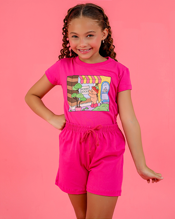 CONJUNTO INFANTIL BLUSA/SHORT MENINA VERÃO - BOBBIE GOODS PINK.