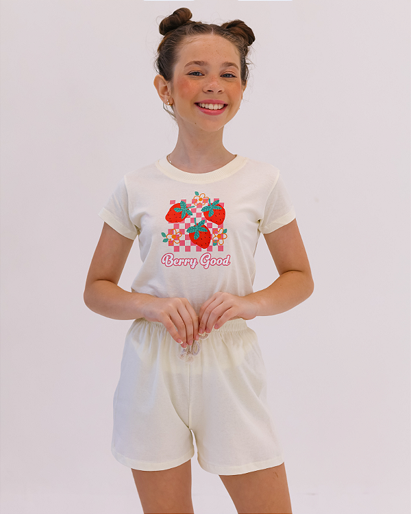 CONJUNTO INFANTIL BLUSA/SHORT MENINA VERÃO - MORANGUINHOS BERRY GOOD.