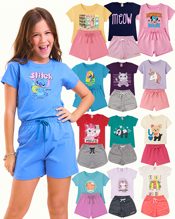 KIT SORTIDO 12 PEÇAS DE ROUPAS MENINA VERÃO KIT 6 CONJUNTOS.