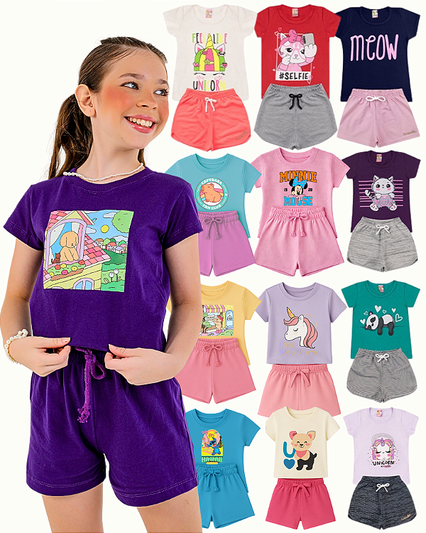 KIT SORTIDO 10 PEÇAS DE ROUPAS MENINA VERÃO KIT 5 CONJUNTOS.