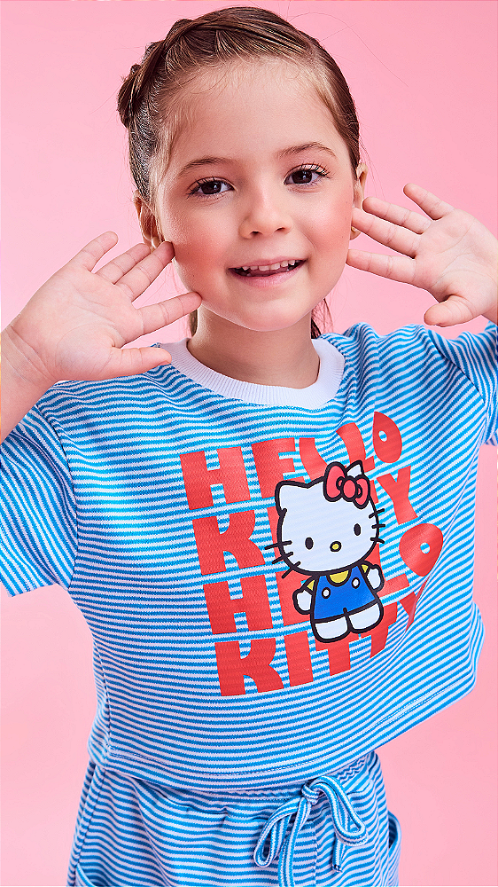 CONJUNTO SAIA LISTRADO TEEN - HELLO KITTY