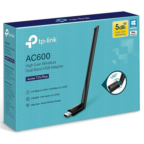Adaptador Usb Wireless Tp-Link Archer T2U Plus AC600 Dual Band