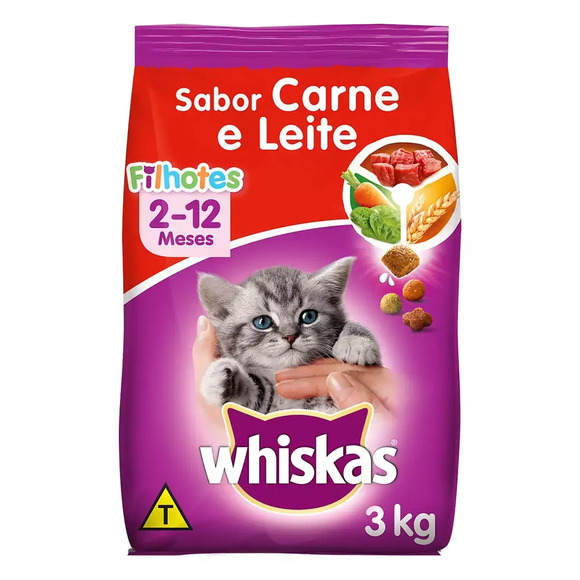 Ração Whiskas Filhotes Carne e Leite 3kg