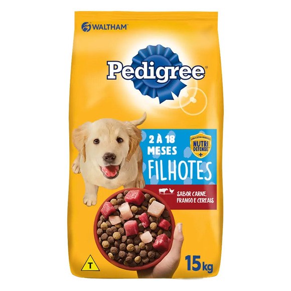 Ração Pedigree Cães Filhotes Raças Médias e Grandes Carne Frango e Cereais 15 kg