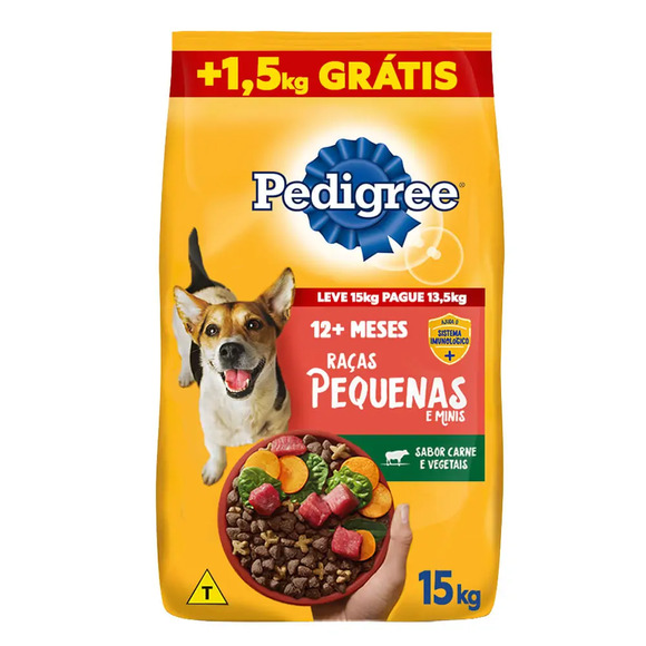 Ração Pedigree Cães Adultos Raças Pequenas e Minis Carne e Vegetais Leve 15 kg Pague 13,5 kg