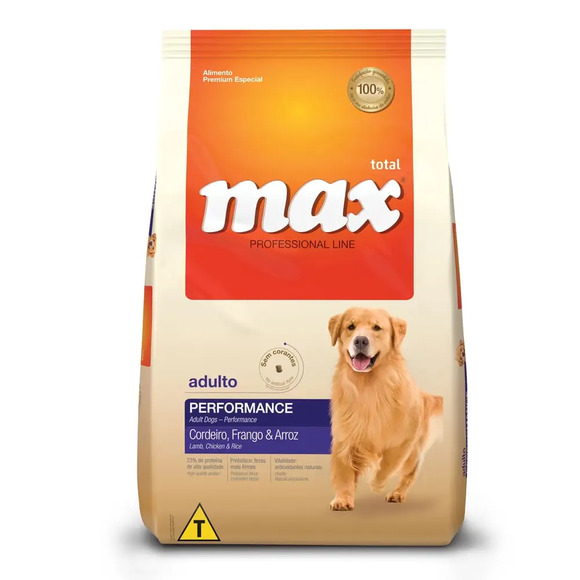 Ração Max Cães Adultos Performance Cordeiro, Frango e Arroz 15 kg