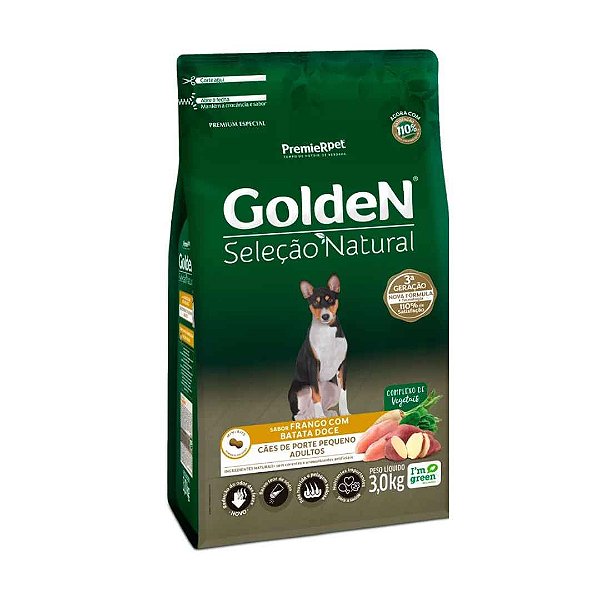 Golden Sel Nat Caes Ad Peq Porte Frang com Bat Doce 3 Kg
