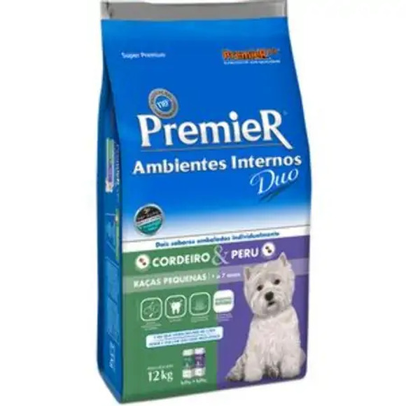 Ração Premier Ambientes Internos Duo Cordeiro e Peru Cães Adultos de Raças Pequenas 12 kg