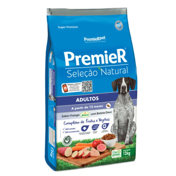 Ração Premier Seleção Natural Cães Adultos Frango com Batata Doce 12 kg